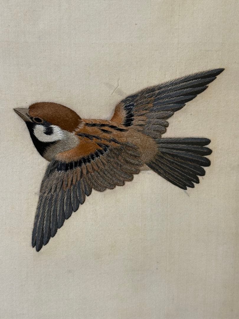雀　茶道具 掛け軸 掛軸　刺繍　すずめ　鳥　絵画　日本画